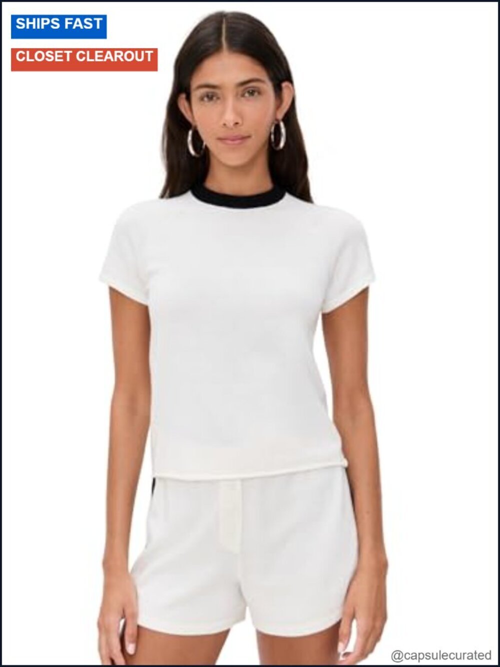 Lightweight Stretch Jersey Ringer Tee - Crew Neck, Short Sleeve, Pull On